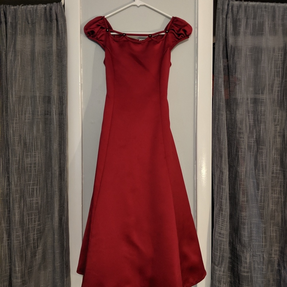 Red girls gown with cap sleeves